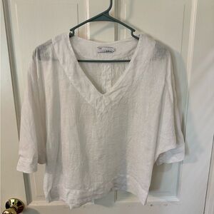 Linden Cream Linen V-Neck Blouse